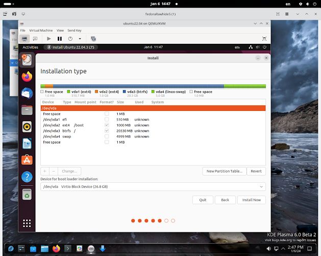 Deploying Ubuntu 22.04.3 Desktop as KVM guest on KDE Plasma 6.0 Fedora Rawhide (40)
