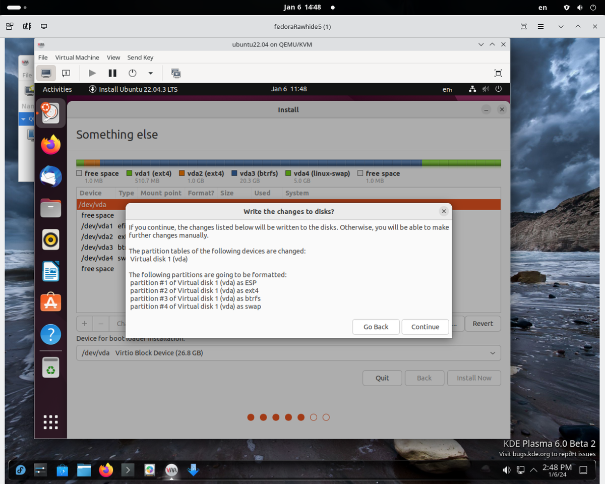 Disks linux. Kde Plasma 6.0.4. Fedora Server.