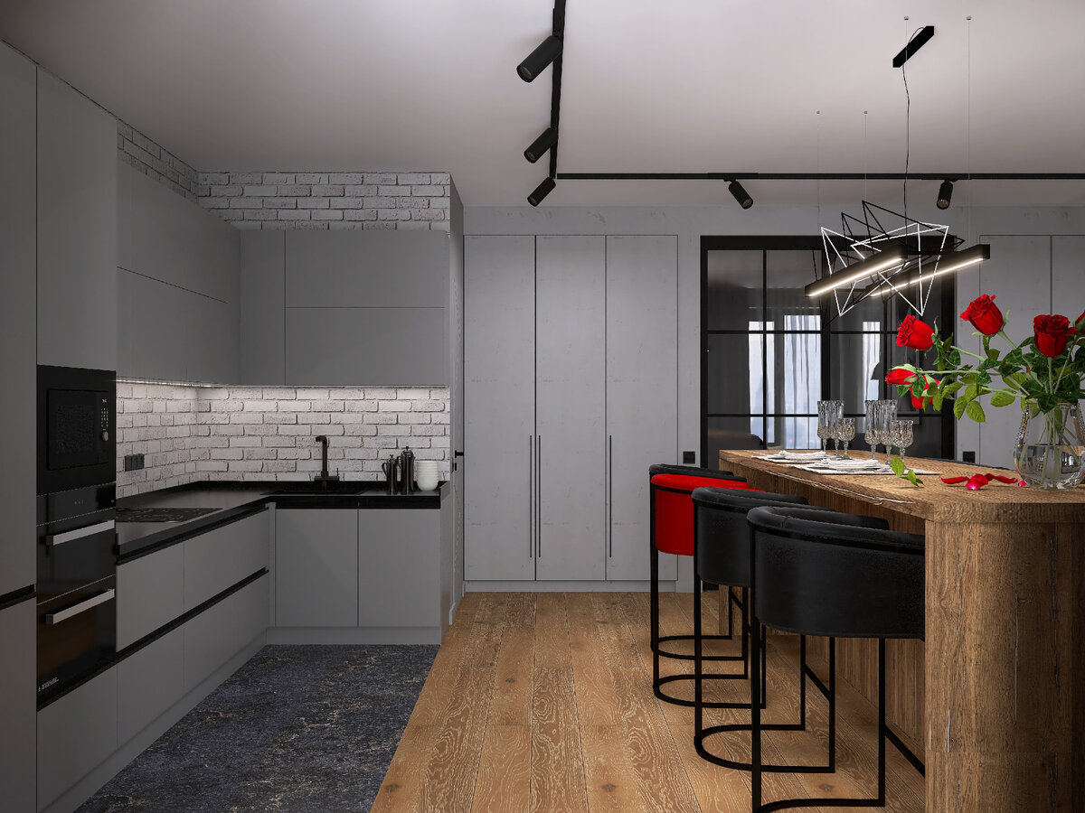 Кухня-гостиная в двухкомнатной квартире.. Фото из личного портфолио.