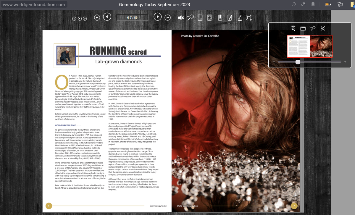 Скриншот статьи журнала Gemmology Today про лабораторно выращенные бриллианты (Сентябрь 2023)