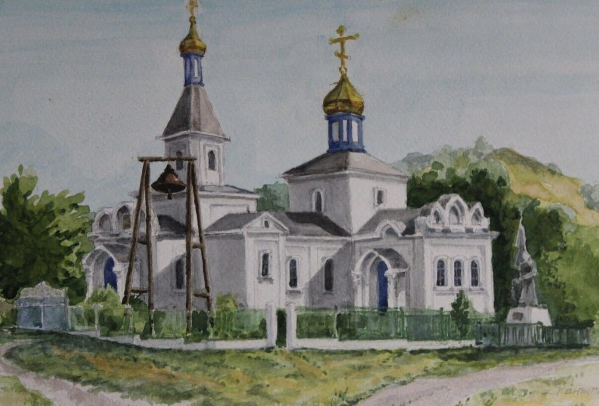 Церковь Рождества Пресвятой Богородицы, хутор Каныгин Усть-Донецкого района Ростовской области. Картина Анатолия Наумочкина, 2016 г.