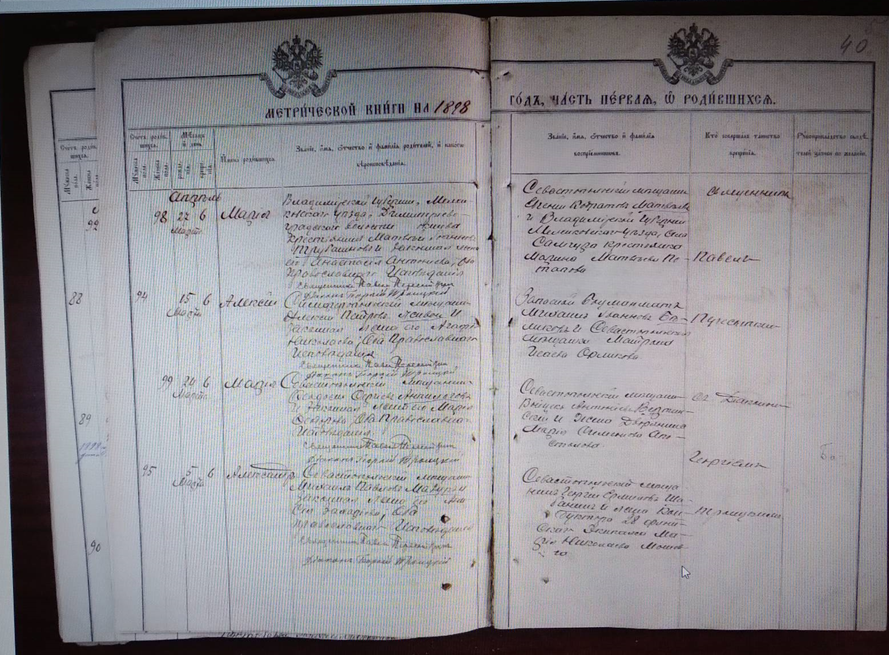 Выписка из метрической книги о рождении Александра Михайловича Мазура.