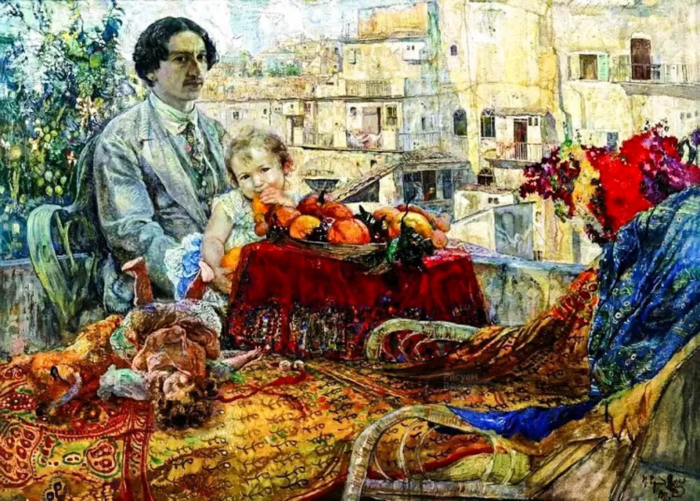 Исаак Бродский. "Автопортрет с дочерью", 1911