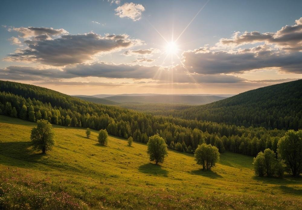 Солнечное море. Природа закат. Голубой рассвет. Месяц над прудом. Город вдали сверкающий на солнце синие.