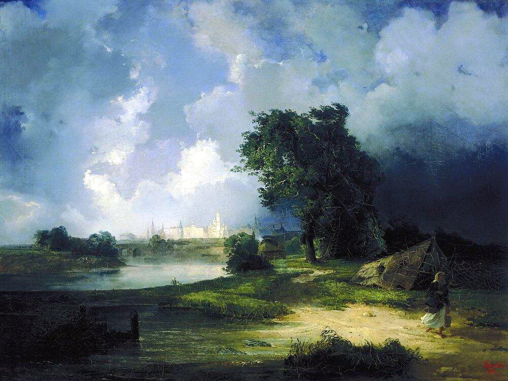 А. Саврасов "Вид на Кремль от Крымского моста в ненастную погоду", 1851 год