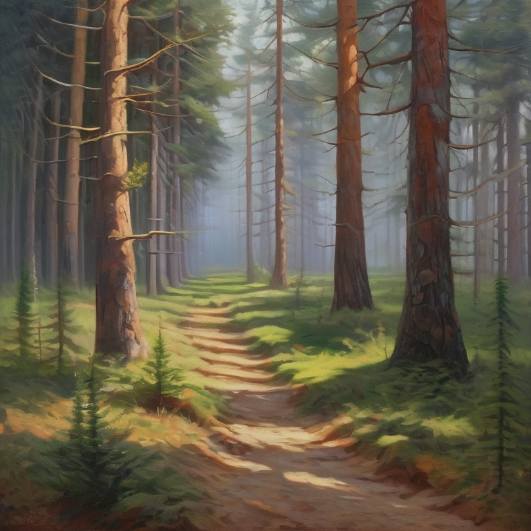 Нейросеть сгенерировала изображение по запросу  "туман в лесу"