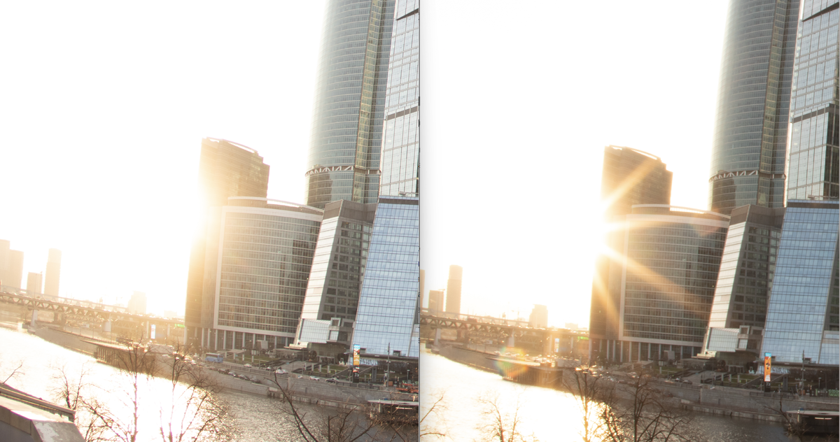 Слева - f2.8, справа - f16