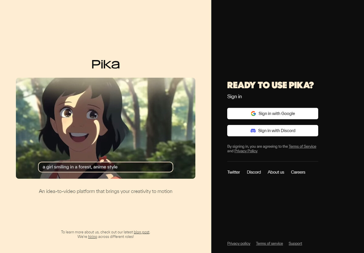 Приветственная страница Pika.art