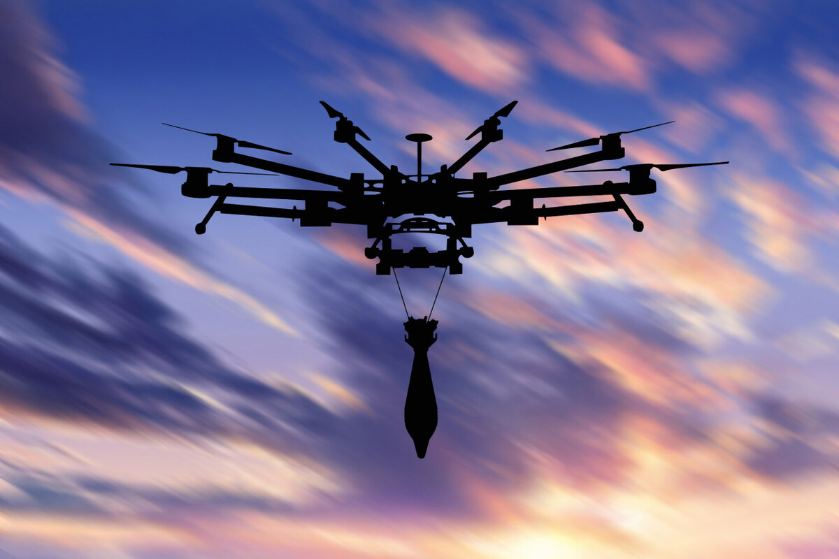    October 26, 2022, Ukraine: Military drone with a bomb at sunset. Combat drone in military conflicts . Illustrative photo (Credit Image: © Aleksandr Gusev/Pacific Press via ZUMA Press Wire) kievb