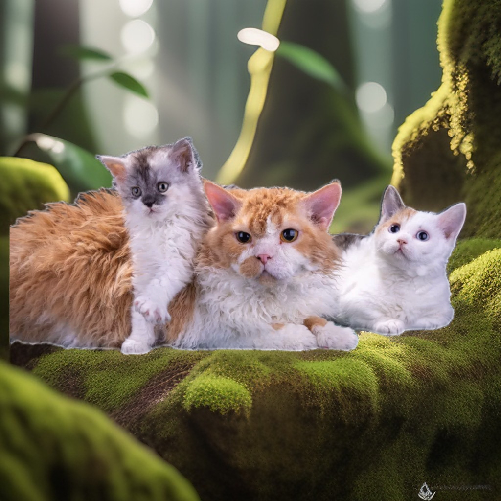 Кошка с котятами породы селкирк-рекс.