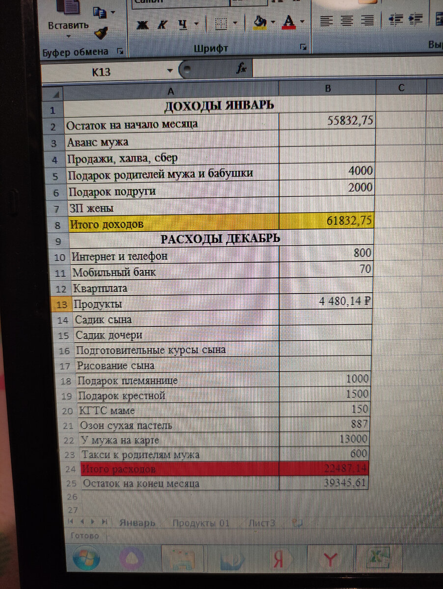 Остаток средств больше, просто часть денег на карте мужа и у меня в таблице они идут как расходы.