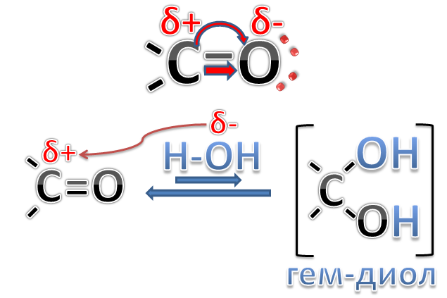 Взаимодействие карбонильных соединений с водой