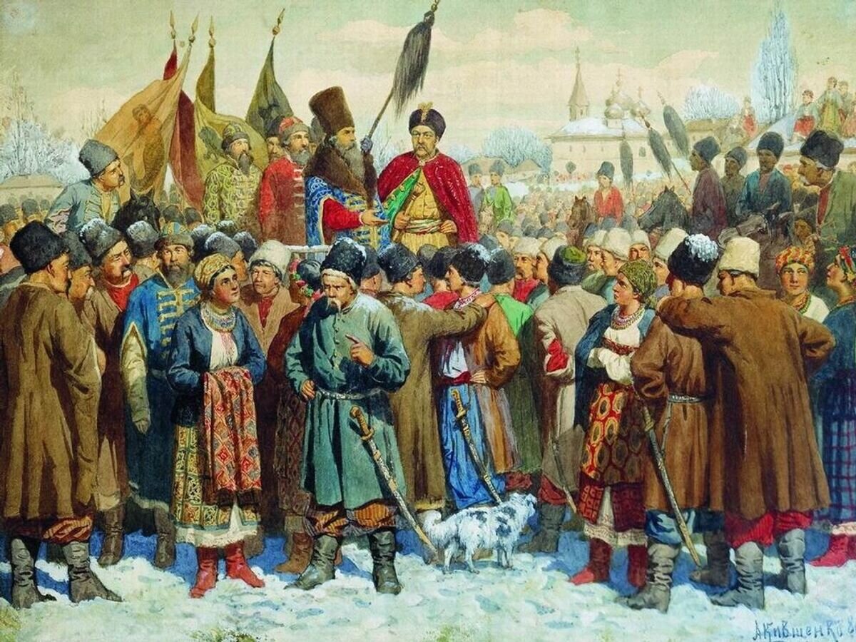    Картина Алексея Кившенко "Переяславская рада. 1654 год. Воссоединение Украины". 1880 год © Public domain