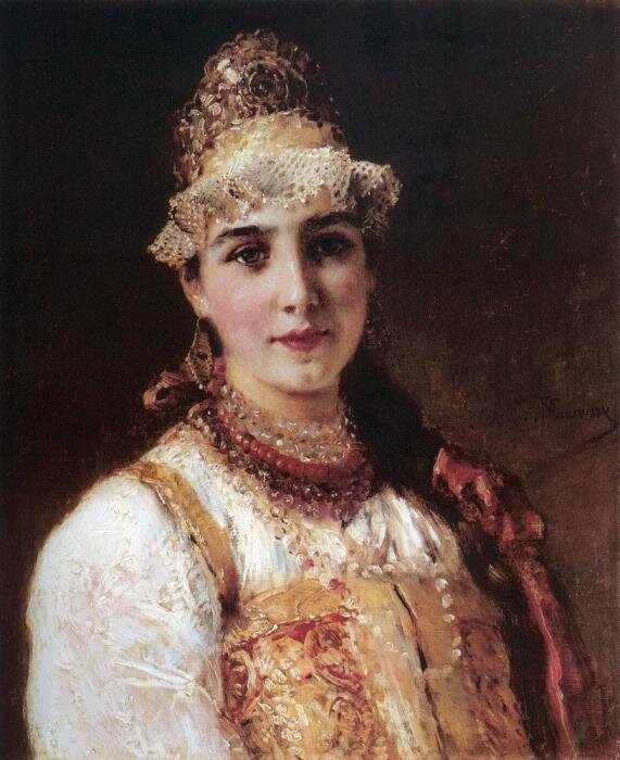  К.Е. Маковский. Молодая боярыня Незамужние девицы носили одну косу.