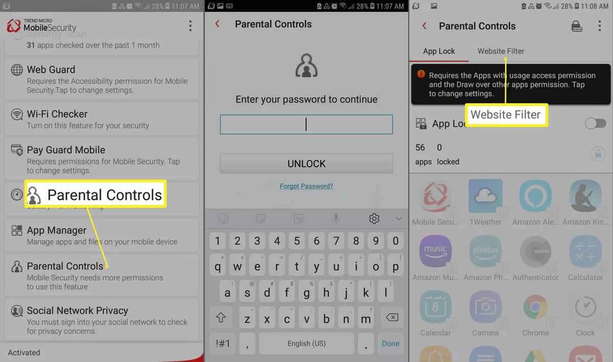 Нажмите пункт Фильтр веб-сайтов .