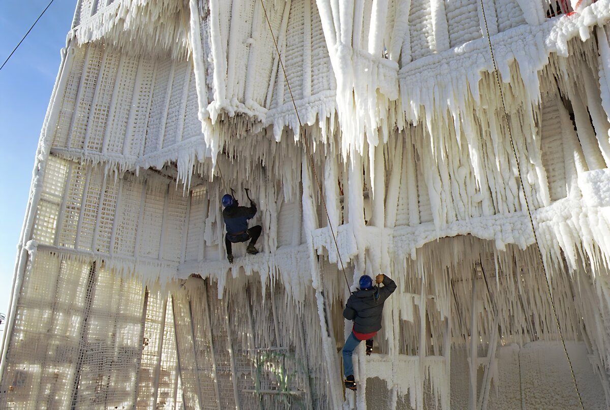 Лазание по драйтулинго-дрому - специальной конструкции для лазания с альпинистским снаряжением. Москва