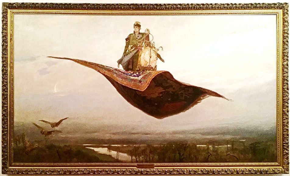 Рисунок №1. Картина русского художника Виктора Михайловича Васнецова "Ковер-самолет", 1880, Нижегородский государственный художественный музей.  "Ах, голубчик! да разумеется! что же вы медлите! Делайте птиц, изобретайте ковры-самолеты… И вдруг, чего доброго, полетите!" - Современная идиллия (Салтыков-Щедрин М. Е., 1883).