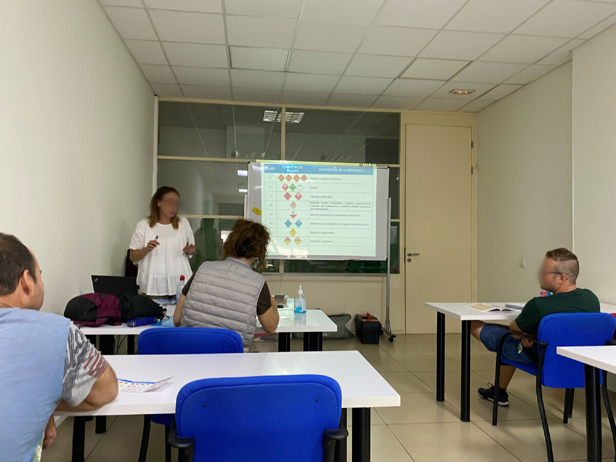 Это наша группа. Места в классе было много, за мной еще несколько рядов парт, поэтому каждый сидел за отдельным столом. Всего в группе было около 12 человек. Преподаватель рассказывает теорию, показывая материалы с помощью проектора.  