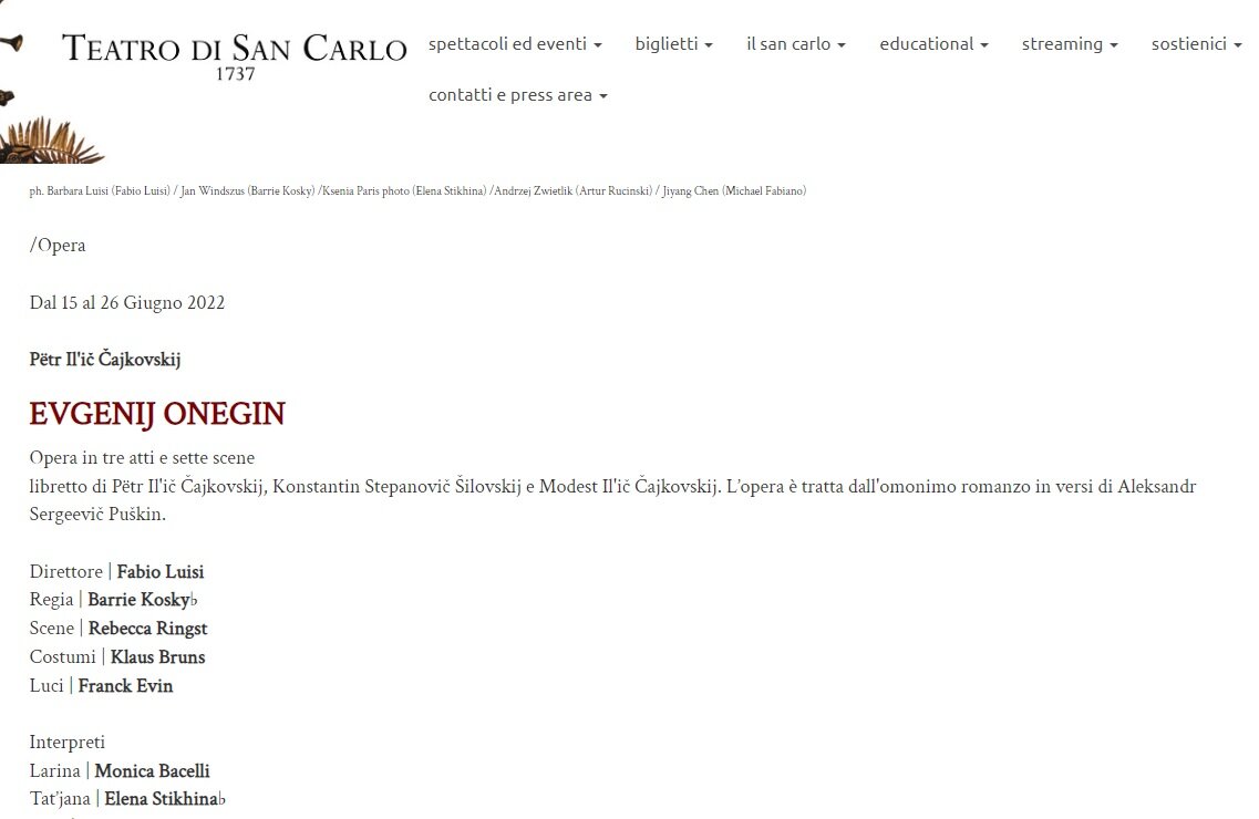 Снимок страницы театра Сан Карло