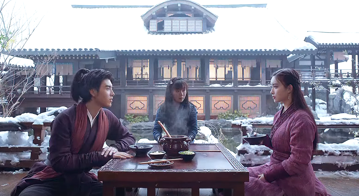 Нин Сюэ, его служанка Сан Сан, девушка из ветлых.