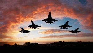    Five fighters flying at sunset Даниил Кугушев