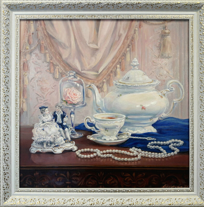 Чайный натюрморт, 2019 г., материалы: холст, масло, размер: 50х50 см, источник: https://artsreda.ru