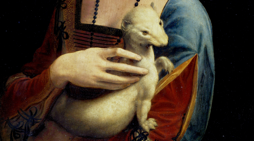 Леонардо да Винчи, Дама с горностаем, 1489-1491, музей Чарторыйского, Краков, Польша. Подробно.