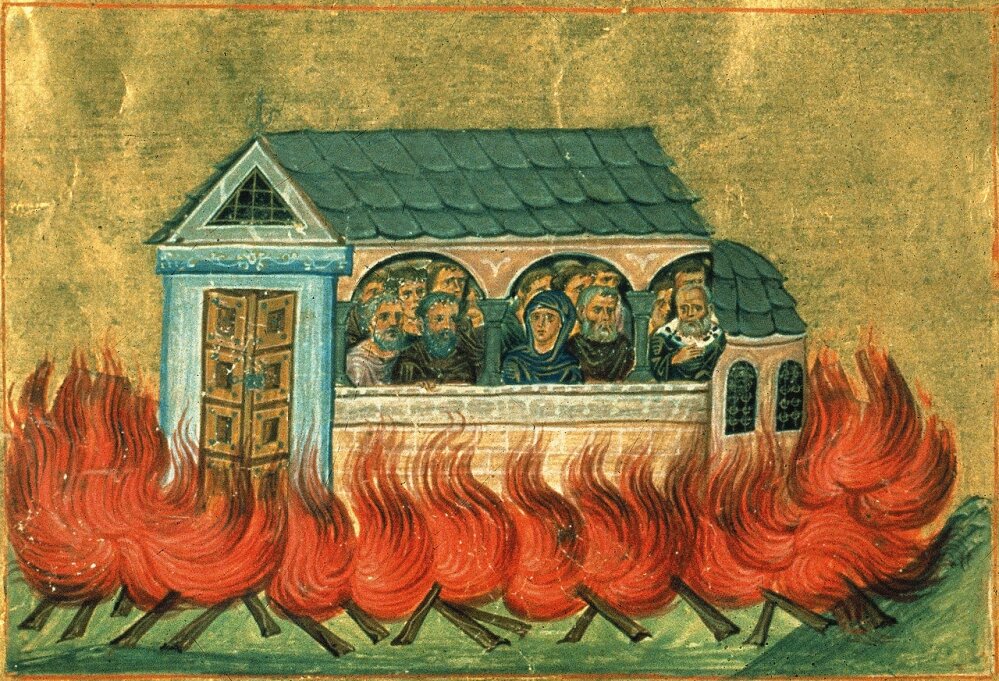 Никомидийские мученики. Миниатюра из Мелогиона Василия II, 979 г Фото: Commons.wikimedia.org