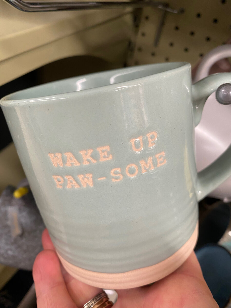 Образец западной культуры: «веселые текстики на чашка» .Wake up paw-some (просыпайся, лапочка)