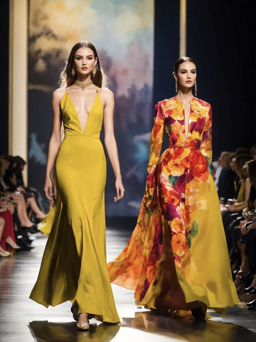 Платье прет-а-порте и платье от-кутюр, сгенерированное нейросетью