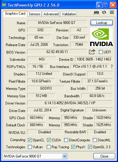 Скриншот из программы GPU-Z.