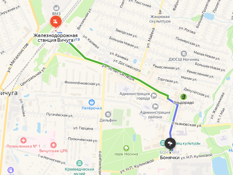 Маршрут инсценировки на современной карте.