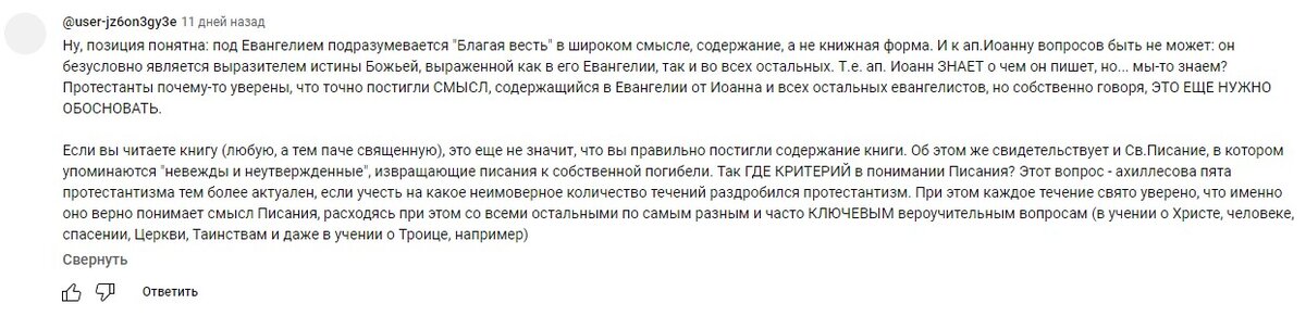 Скрин комментария православного оппонента.