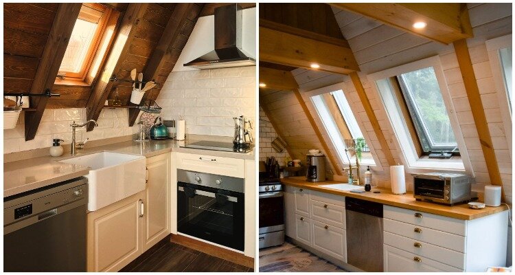 Мансардная кухня – подходящий вариант для частного дома 