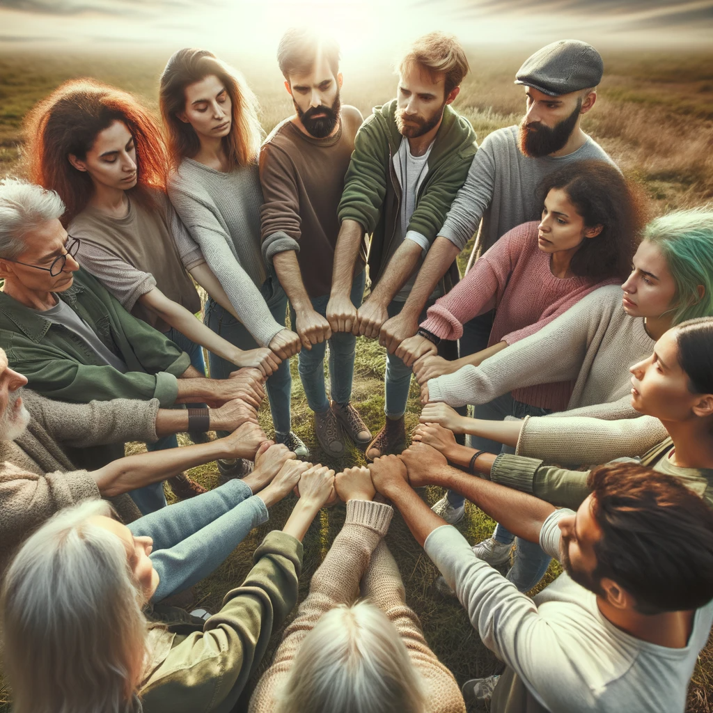  Люди, объединенные в круг, демонстрирующие поддержку
