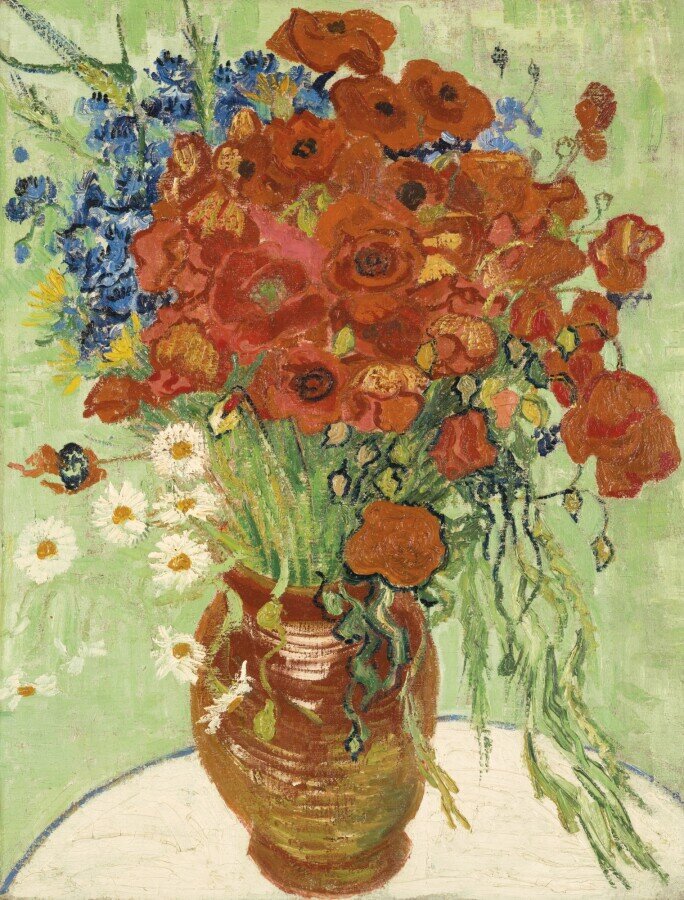 ВИНСЕНТ ВАН ГОГ, NATURE MORTE, VASE AUX MARGUERITES ET COQUELICOTS, 1890. ПРОДАН НА АУКЦИОНЕ SOTHEBY'S В НЬЮ-ЙОРКЕ ЗА 61,8 МИЛЛИОНА ДОЛЛАРОВ В НОЯБРЕ 2014 ГОДА.