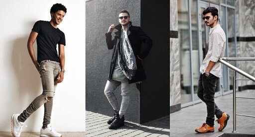 Мужские джинсы серого цвета в разных образах