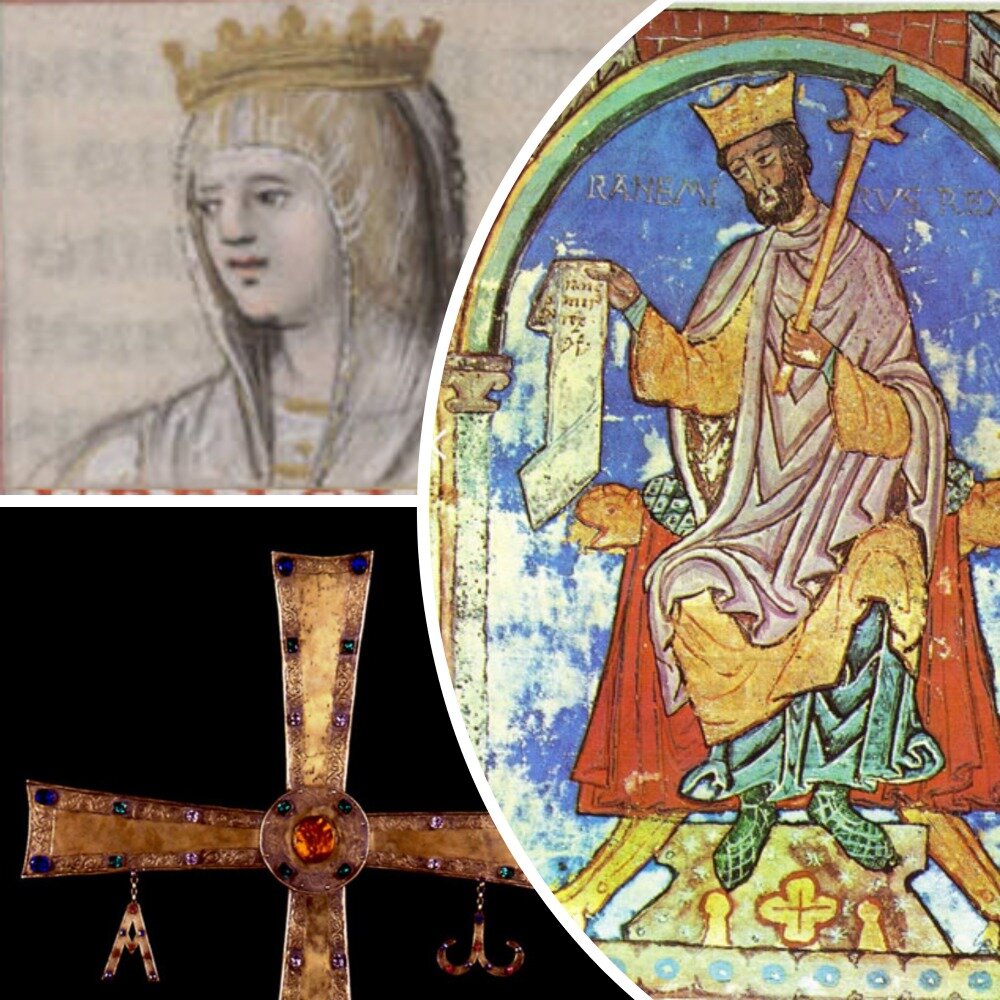 Рамиро II и его вторая жена Уррака Санчес. Крест, подаренный Рамиро одному из монастырей.