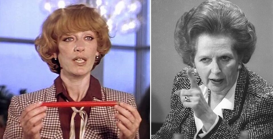 Кадр из фильма «Чародеи» (1982). Скриншот. Фото Маргарет Тэтчер. https://www.margaretthatcher.org/ Укладка, макияж, украшения...