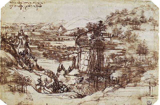 Leonardo’s earliest known drawing, the Arno Valley (1473). Image credit – Wikipedia.org