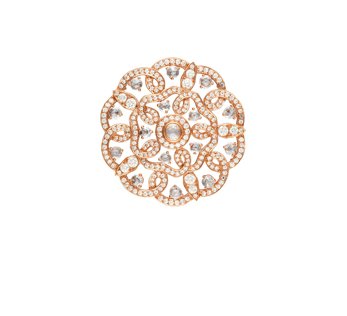 Брошь Garrard Tudor Rose из розового золота с бриллиантами