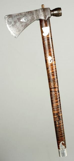 Pipe tomahawk that once belonged to Red Jack, or Sagoyewatha, a prominent Seneca chief (ca. 1750-1830). Steel, silver. Gift of Dr. Samuel W. Francis, New-York Historical Society, 1862.1. The pipe tomahawk, a symbol of diplomacy, was reportedly given to Red Jacket by President George Washington. The donor's father, Dr. John W. Francis, purchased the pipe tomahawk directly from the Seneca chief