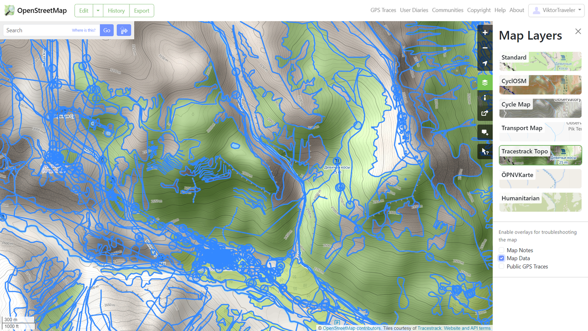 Вывод «сырой» информации местности, с тегами и заметками