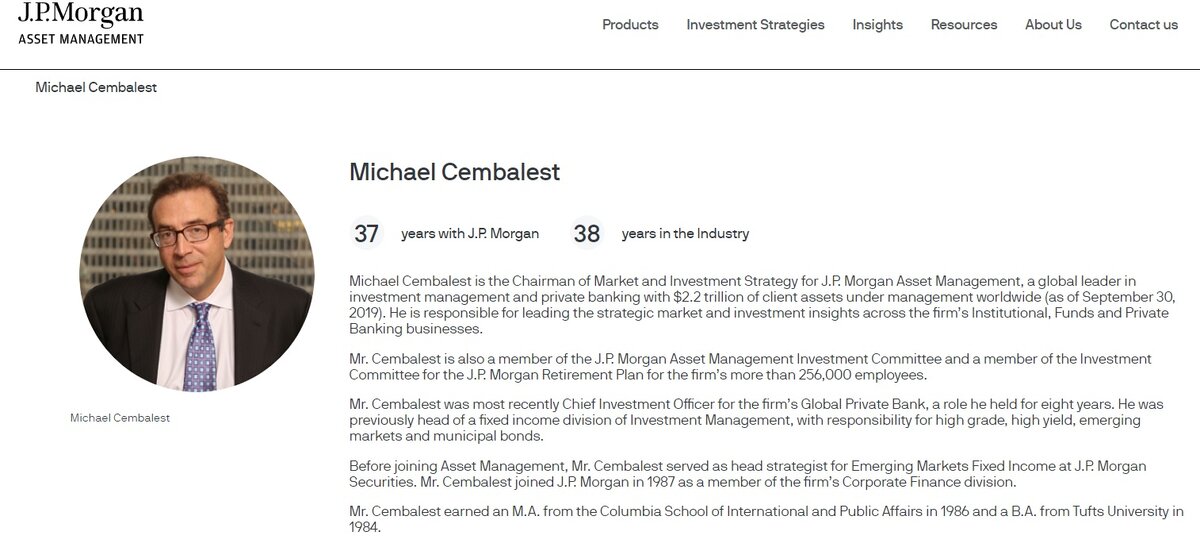 ПРОФИЛЬ МАЙКЛА ЧЕМБАЛЕСТА. ФОТО: СКРИНШОТ HTTPS://AM.JPMORGAN.COM