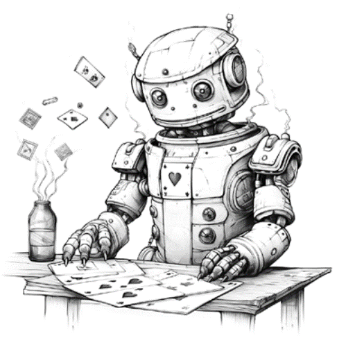 Логика статьи предполагала её оформление иллюстрациями, сгенерированными нейросетью. Мы использовали Midjourney. Prompt начинался словами «Робот-цыганка гадает на картах Таро» с различными уточнениями. На этой картинке получили карандашный эскиз.