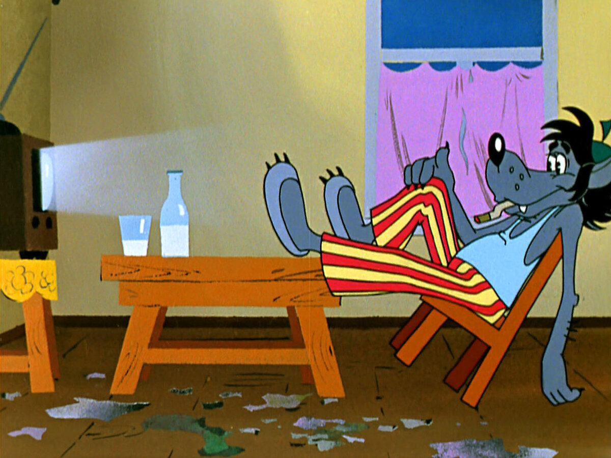 Живет Волк очень бедно. Нигде не работает, пьет, денег нет.