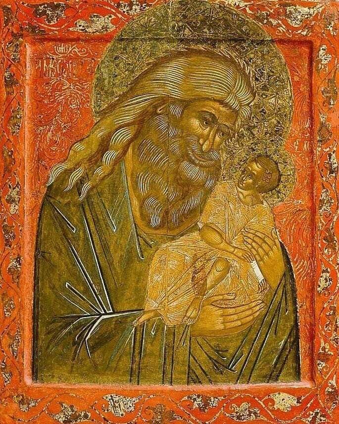 Святой Симеон-Богоприимец с Младенцем Христом. Икона. Третья четверть XV века. Успенский собор Московского Кремля