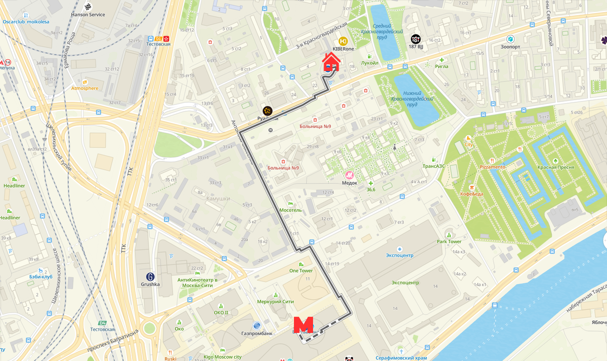 Ближайшая станция метро на карте рядом с ЖК «Дом на Пресне»