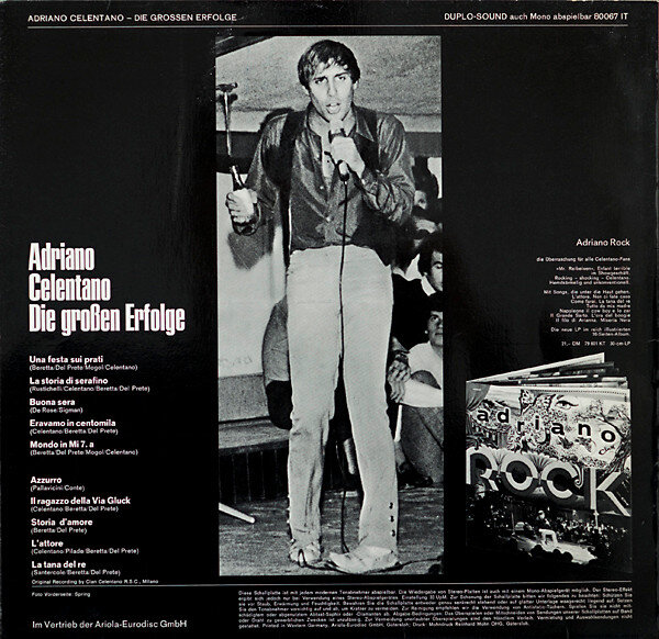 Adriano Celentano «Die Großen Erfolge». Обратная сторона конверта.