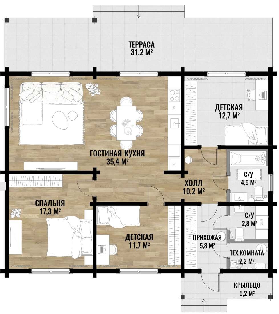 Проект Root House. Одноэтажный дом 102 м2 | О стройке и загородной жизни |  Дзен